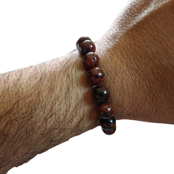 Mahogany Obsidian Bracelet Natural Stones 10mm Unisex Stretch Bead Brace… - Picture 5 of 5